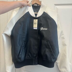 Guess Black and Cream Logo Bomber Jacket